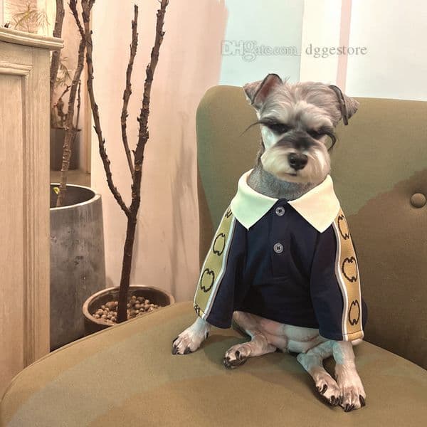 Dog Polo Tshirts Brand Dog Apparel Designer Dogs Clothes Spring Summer Pet Shirts with a Two-Button Collar and Reflective Tape for Medium Small Doggy Schnauze L A336