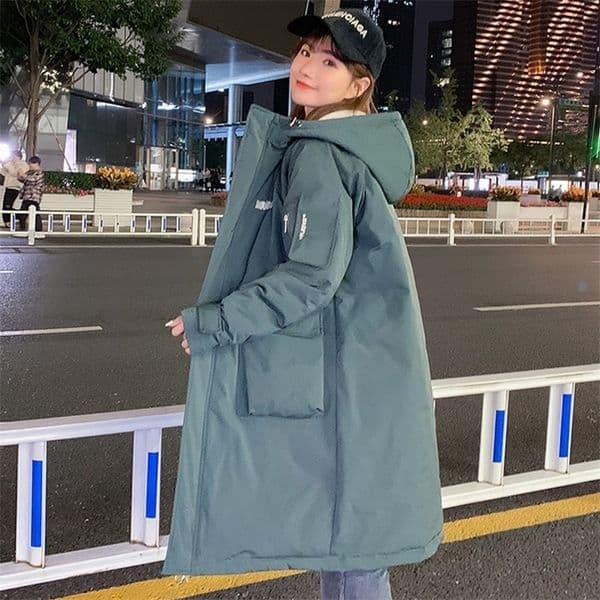 Womens Winter Jackets Xlong Winter Coat For Women Hooded Korea Style Thick Solid Plus Size Big Pocket Loose Parkas Female 201210