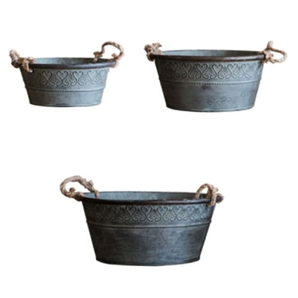 Vintage Metal Round Bucket Planter with Double Handles Rustic Iron Flower Pot Metal Tray for storage and Farmhouse Decor Kitchen 0704