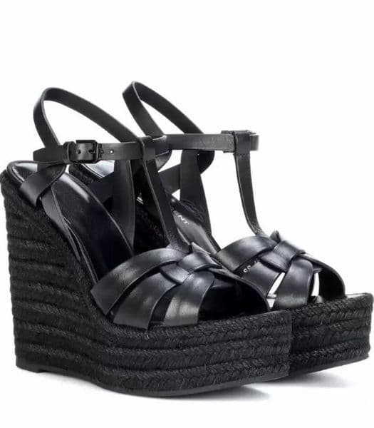 Summer Women sandal high heels wedges shoes Tribute leather wedge espadrille sandals Luxury design summer heeled black white leathers pump box 35-43
