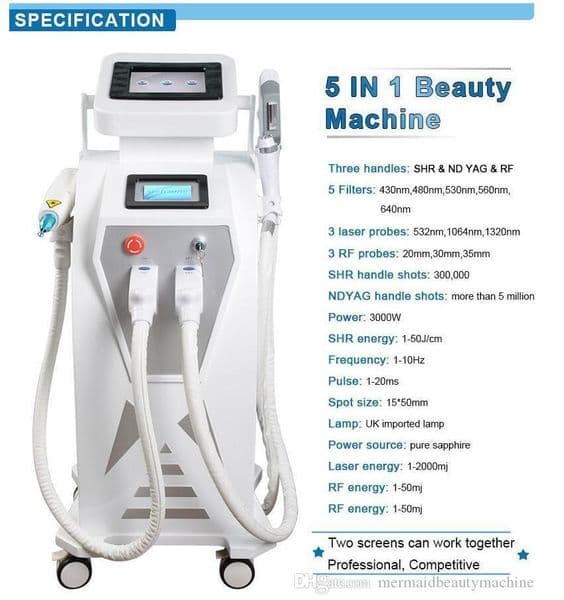 powerful 500000 shoots Double Screen 4 in1 Multi-function OPT IPL Laser therapy machine tattoo removal equipment vascular pigment acne treatment with q switched