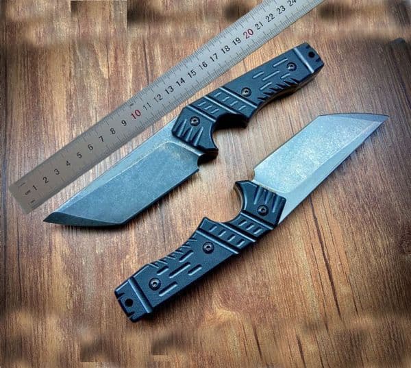 R7273 Survival Straight Knife A2 Stone Wash Tanto Point Blade Full Tang folding knife Black G10 Handle Outdoor Camping Tactical Knives with Kydex