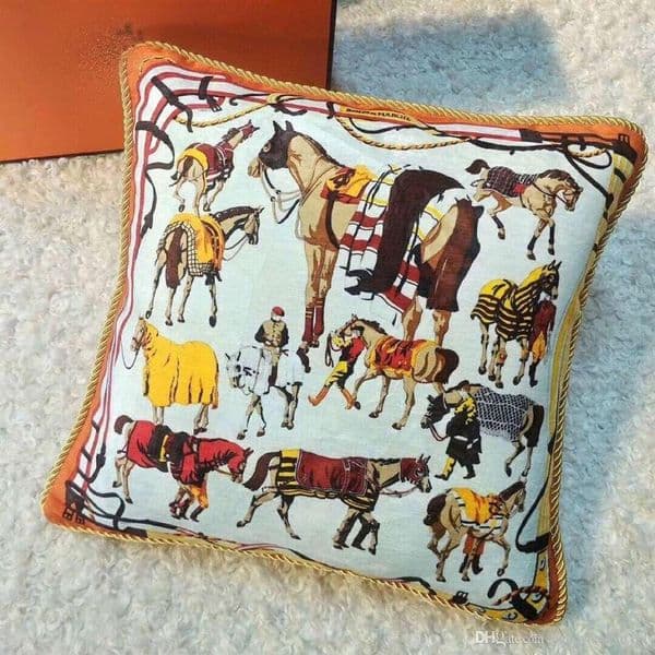 Luxury pillow case designer classic carriage pattern gold thick rope edging chenille fabric pillowcase cushion cover 4545cm Home