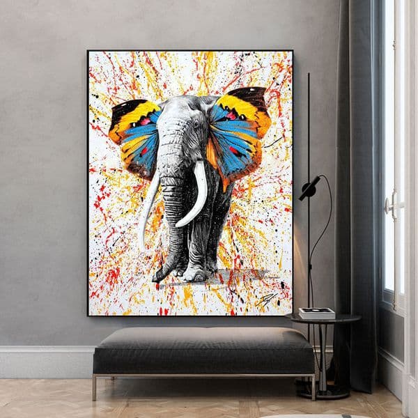 Vlinder Olifant Kleurrijke Moderne Graffiti Schilderij Canvas Print Nordic Home Decor Muur Foto Voor Woonkamer Frameloze