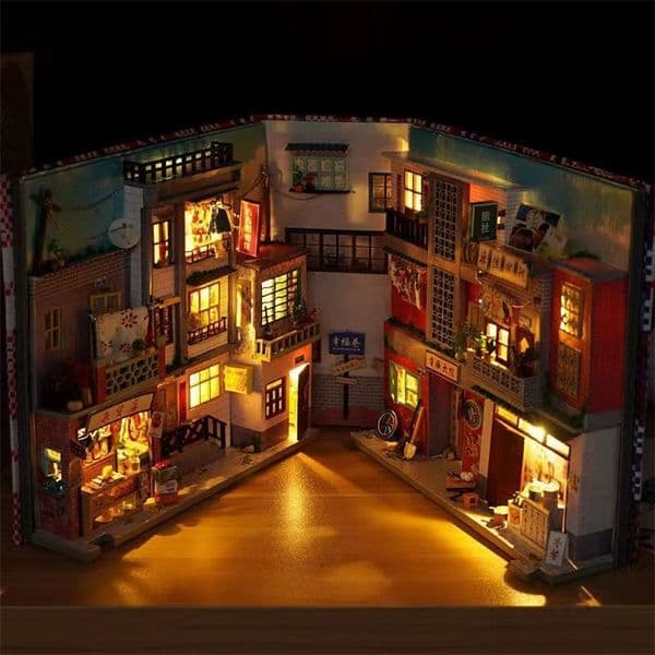 2026 New DIY Book Nook Shelf Insert Kits Miniature Dollhouse With Furniture Room Box Time Alley Bookends Japanese Store Toys Kids Gifts 2208