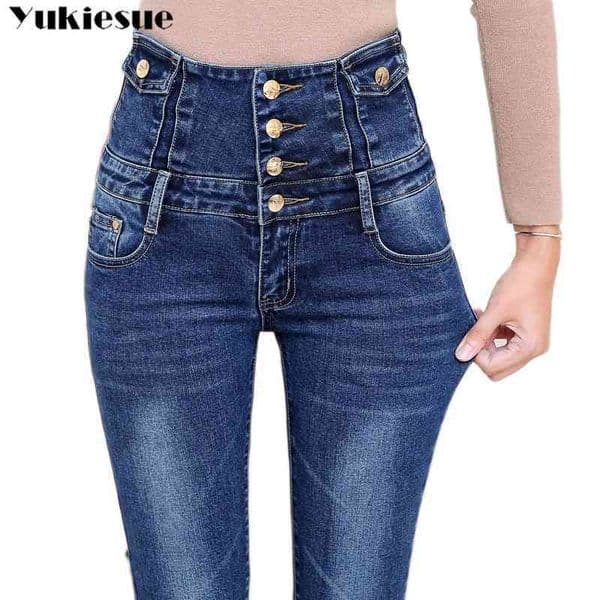 high waisted jeans woman winter warm fleece thick womans for women ripped boyfriend womens Plus size 210608