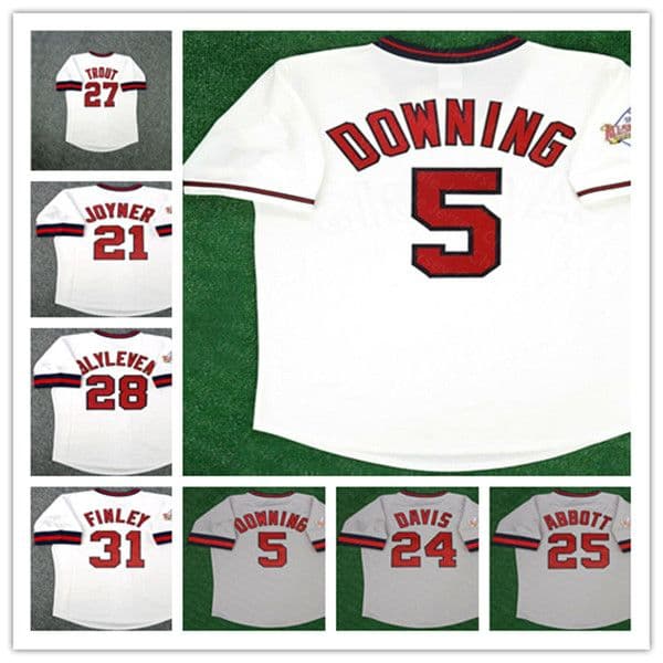 1989 LA California Anaheim All Star Retro Baseball Jerseys 27 Mike Trout 5 Brian Downing 21 Wally Joyner 28 Bert Blyleven 31 Chuck Finley Chili Davis Jim Abbott Custom