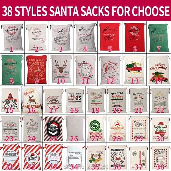 New 50 Styles Christmas Santa Sacks Large Gift Stocking Bag Santa Claus Kids Candy Bag Santa Gift Bag Drawstring Festival Decoration