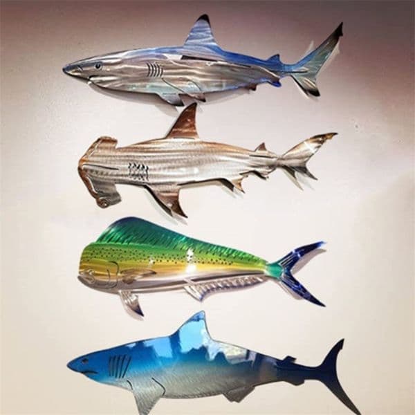 Wall Art Metal Outdoor Hanging Ornament Home l Ocean Fish Decoration for Patio or Pool 220618