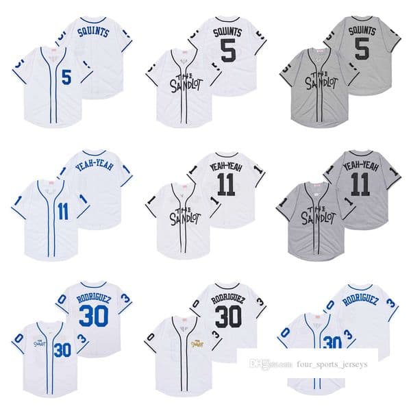 The Sandlot 5 Squints 11 Yeah-Yeah 30 Rodriguez Movie Baseball Jersey