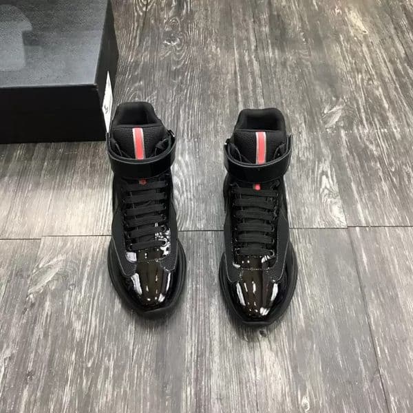 Patent leather mesh Designer casual shoes Men's high-end trendy high-top sneakers contrast color design cool fashion outdoor lace-up shoe