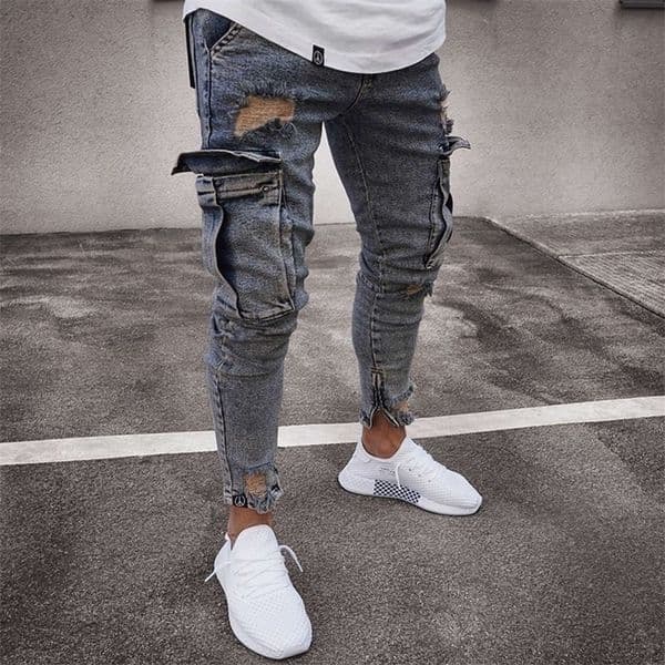 AUTUMN Spring Mens Ripped Print Street HIP HOP Punk Stretch Bike Jeans Trendy Holes Straight Denim Trouers 201111
