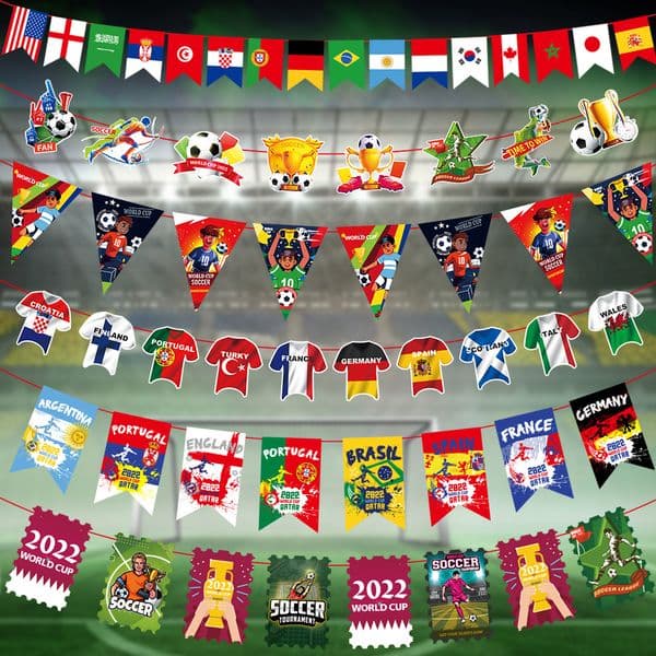 STOCK Banner Qatar World Cup Flag Pulling Football Party Bar Club Decorations Fan Supplies Free Shipping Puppyhome