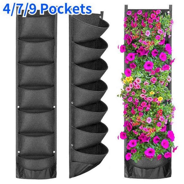 Hanging Grow Felt Plant Bag Flower Herbs Growing Pot Vertical Garden Planter Supplies Wall Mounted Bags YQ231018