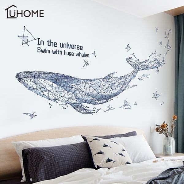 Abstract Geometric Whale 3D Starry Sky Big Fish Wall Stickers Furnishings Living Room Decoration Sticker Home Decor Art Y200103