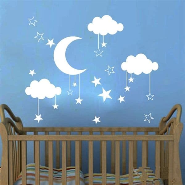 Baby Nursery Large Moon Star Cloud Wall Sticker Kids Room Nature Space Wall Decal Child Room Bedroom Home Decor Wall Art T180315 T200601