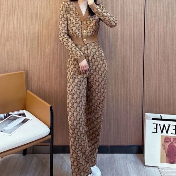 b8838 womens two piece pants casual suits designer knit jackets coats for women long sleeve zipper jacket cool girls streetwear womens clothing set