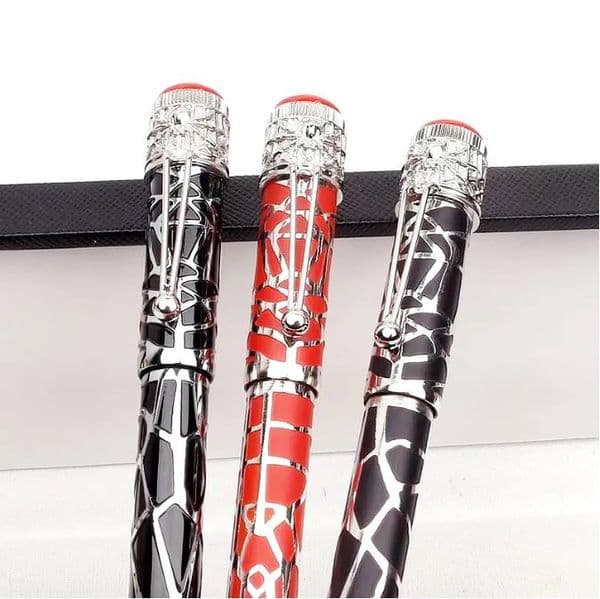 Heritage Rouge et Noir Spider Rollerball Ballpoint Pen Red And Black Metal M Silver Net Engrave