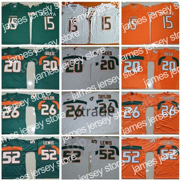 James NCAA Brad Kaaya Jerseys Miami Hurricanes College Football 20 Ed Reed 52 Ray Lewis Jersey ACC Orange Green White 26 Sean Taylor S-3XL
