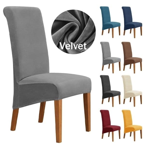 2026 New New Velvet High Back Cover Soft Stretch Fabric Chair Covers For Dining Room Wedding El Banquet Home Large Seat Case XL Size 220513