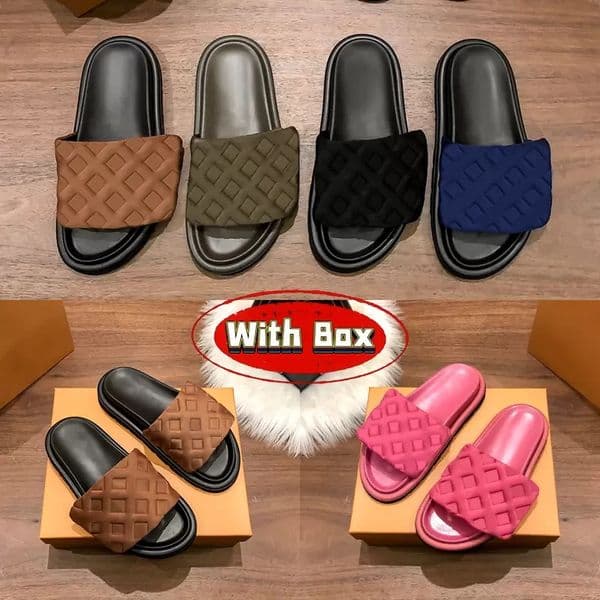 Sandal slippers Pool Pillow Flat Comfort Embossed Mules Luxury men designer Slides women shoes pink triple black ivory beige Cargo Khaki summer slipper