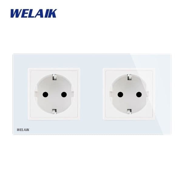 Switches & Accessories WELAIK 2Frame EuropeanStandard PowerSocket TemperingGlassPanel EU WallSocket WallOutlet 16A AC250V A28E8EW Y200407