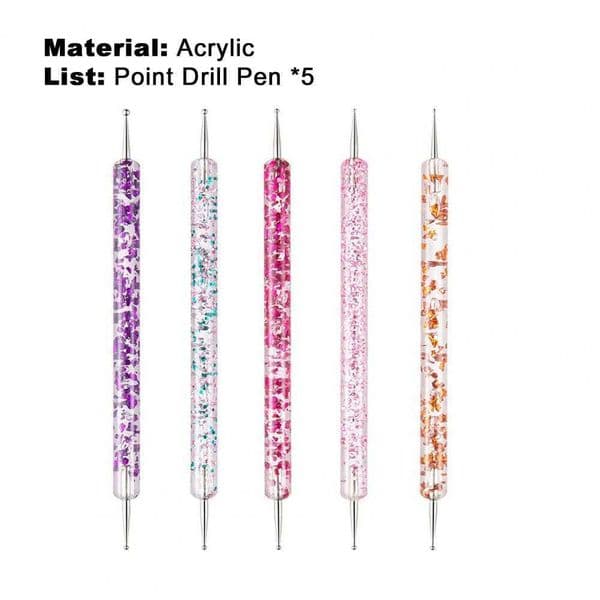 5pcs Set UV Gel Painting Nail Art Dotting Pen Acrylic Handle Rhinestone Crystal 2 Way Brush Salon Decoration Manicure Tools Kit Puntpen Punktierstift Punktierstift
