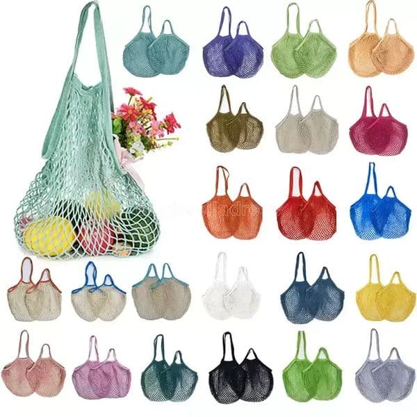US Warehouse Mesh Bags Washable Reusable Cotton Grocery Net String Shopping Bag Eco Market Tote For Fruit Vegetable Portable Short And Long Handles C01425 B2