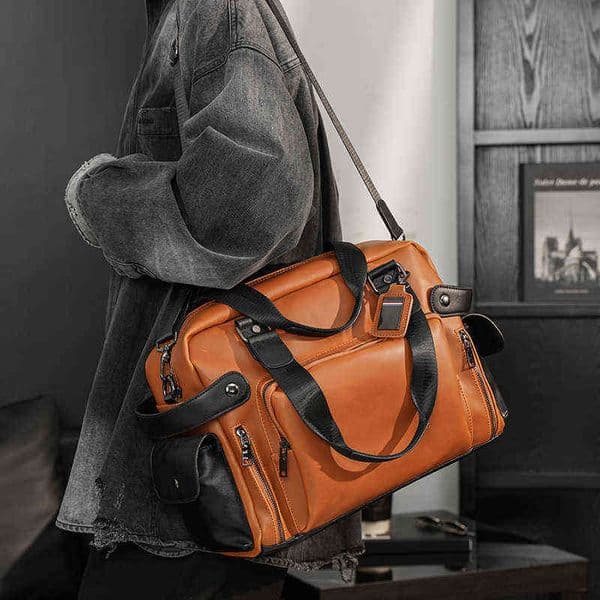 Luxury Business Handbag Men Tote Travel Bags Fitness Leather 14 Inches Laptop Shoulder Bag for Male Brown Man Briefcase 220626
