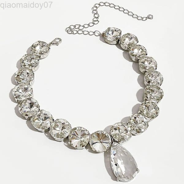 Peri'sbox Large Vintage Teardrop Choker Necklace Luxury Crystal Necklaces For Women Large Rhinestone Necklace For Wedding Jewelry L260523