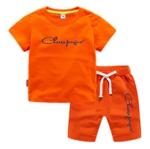2Pcs Fashion Children Brand Short Sleeve Shorts Sets Summer Kids Clothes Boy Girl Baby 100% Cotton Tee Pant Outfits Orange Tracksuits