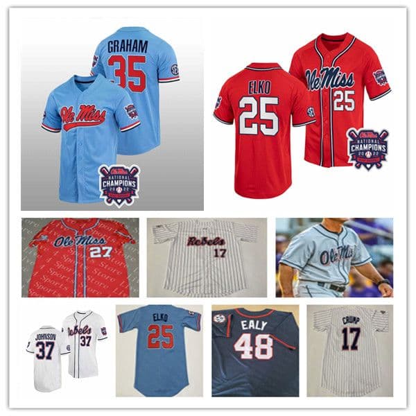 NCAA 2022 World Series Champions Ole Miss Rebels Baseball Jersey Tim Elko TJ McCANTS Anthony Servideo Kevin Graham Ben Van Cleve Jacob Gonzalez Justin Bench Loposer
