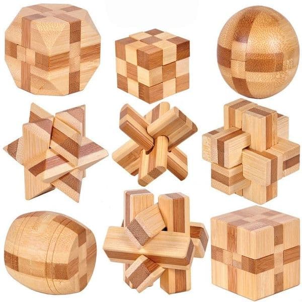 2018 new Classic 3D IQ Wooden Brain Puzzle toys Bamboo Interlocking Puzzles Game Kong Ming lock styles
