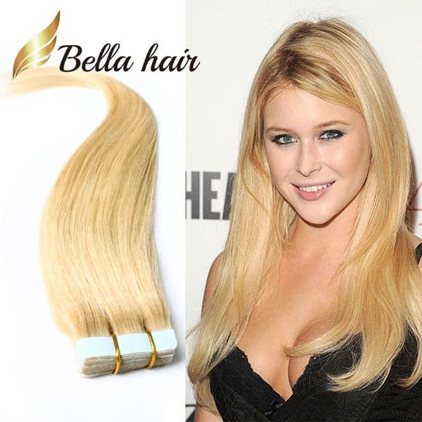 613 Blonde PU Skin Weft Hair Extensions Balayage Invisible Double Sided Human Hair Extension 2.5g/Piece 40PCS 100g Straight Bella Hair Full Head