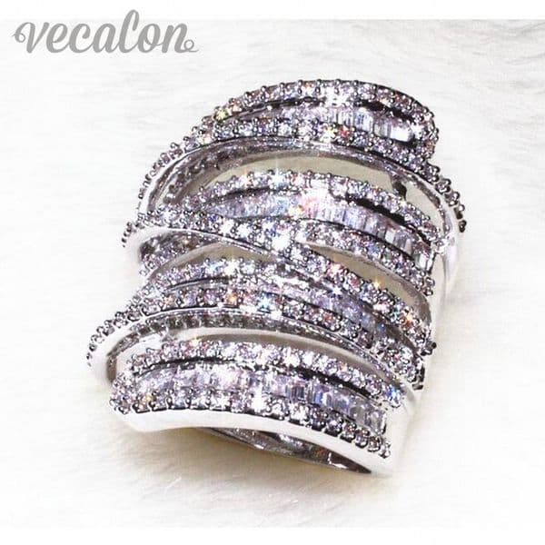 Vecalon Antique Big ring Women Men Jewelry 20ct Simulated diamond Cz 925 Sterling Silver Engagement wedding Band ring for women