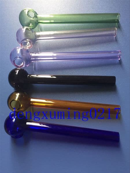 newest mixed colorful Pyrex Glass big oil burner pipe clear glass oil burner glass tube glass pipe oil nail