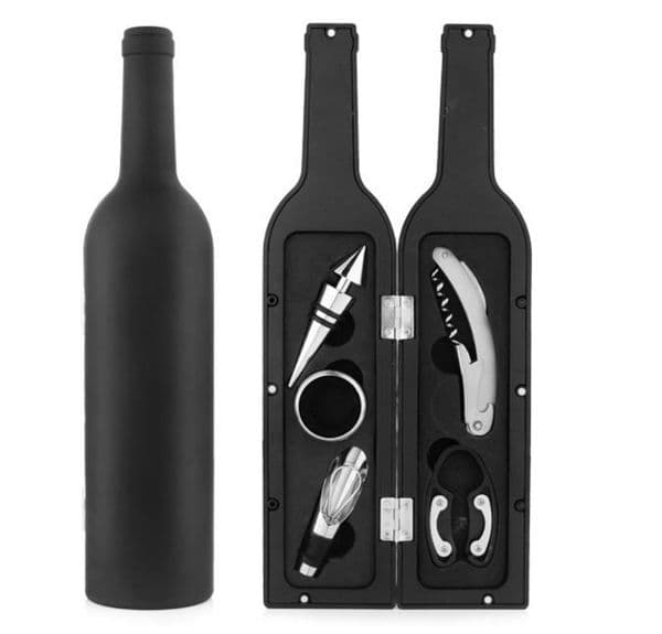 5-in-1 Wine Bottle Shaped Gift Set Bottle Opener/Stopper/Drip Ring/Foil Cutter/Pourer,Corkscrew,Wine Tools Set & Bar Accessories