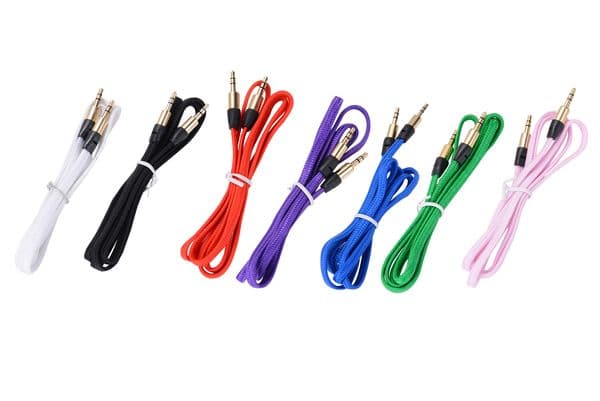 1M/3FT Strong Braided Fabric Noodle 3.5MM Stereo Jacks Male to Male Gold Plated Audio Cable AUX Auxiliary Cord 100pcs/lot