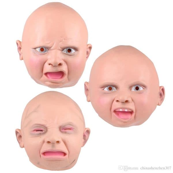 Latex Disgusted Happy Cry Baby Costume Mask Halloween Full Head Party Masks for Carnival Christmas Joke Free Shipping