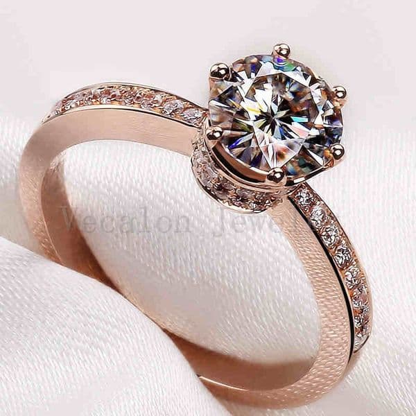Vecalon 2016 Brand Fashion Female Crown ring 2ct Simulated diamond Cz Rose gold 925 Sterling Silver Engagement wedding Band ring for women