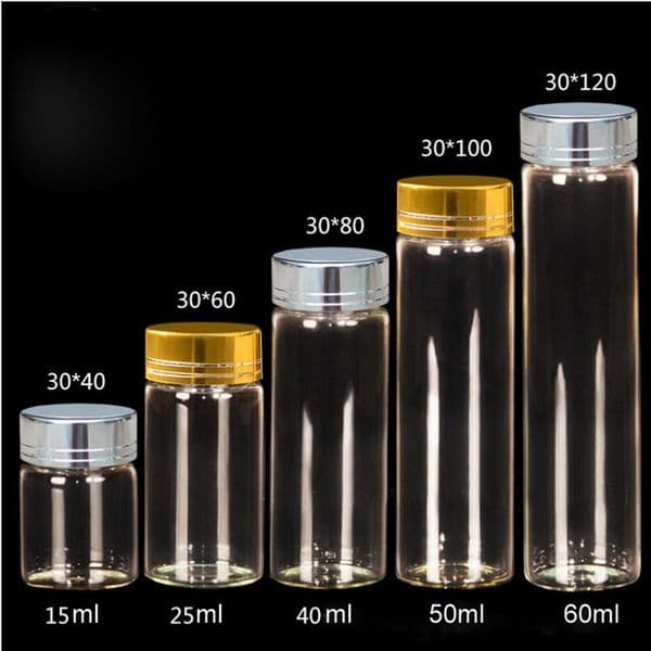 10PCS Transparent Glass Bottles Aluminum Cover Test Jars Bottles For Sand Liquid Food Eco-Friendly Glass Bottles Free Shipping S028C