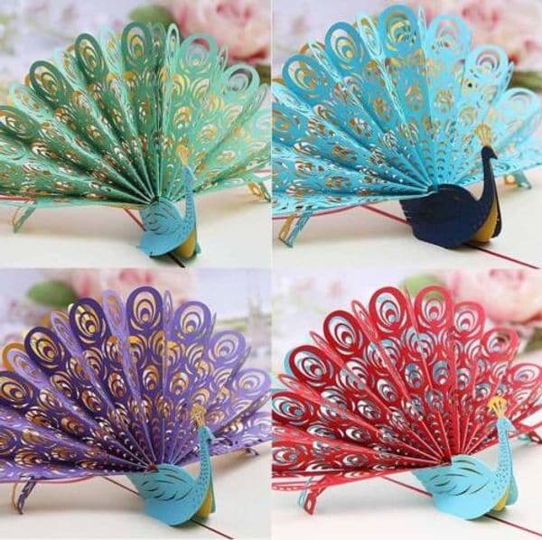 3D Pop Up Greeting Card Diy Peacock Birthday Easter Anniversary Mothers Day Valentines Thanks invitation card party supplies customs logo