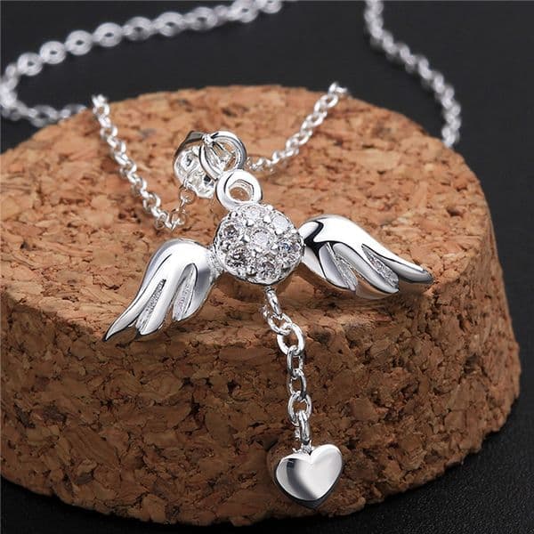 Brand new Angel wings Pendant Necklace white gemstone sterling silver plate necklace STSN674,fashion 925 silver necklace factory direct sale