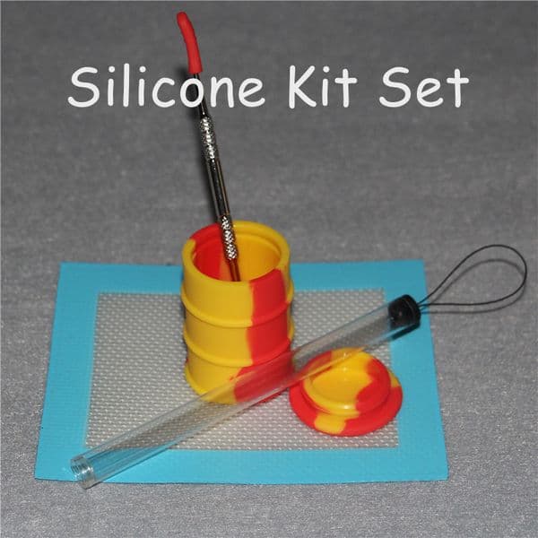 1set Silicone Wax Kit Set with silicone pads mat 26ml barrel drum jar silicon oil drum containers dabber tool for dry herb jars