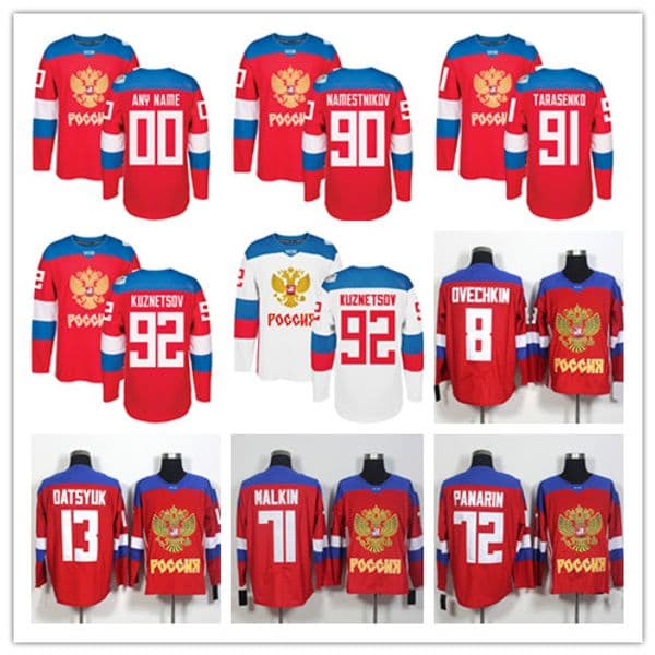 Russia Russian WCH Ice Hockey Jersey 8 Alex Ovechkin 72 Artemi Panarin 91 Vladimir Tarasenko 71 Evgeni Malkin 13 Pavel Datsyuk 72 Sergei Bobrovsky Stitched Red White