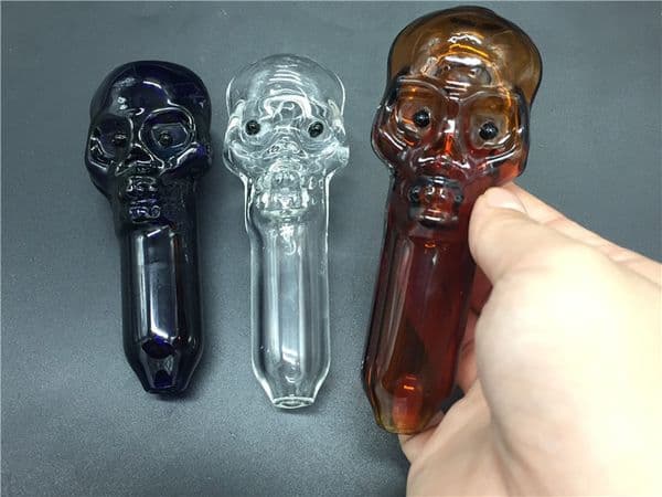 2pcs Skull Glass smoking pipe smoking hand herb Spoon pipes with heavy Big Deep tobacco bowl for smoking free shipping