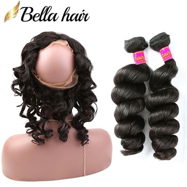 Virgin Hair Bundles With 360 Frontal Loose Wave Human Hair Extensions 2 Pieces Wefts and 360 Lace Frontal Sew In Around All Lace Bella Hair Black Girl Magic For Your Page