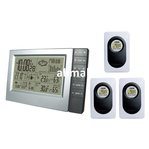 Freeshipping 433MHz RF RCC Wireless Weather Station with Digital Alarm Clock Barometer Indoor Outdoor Temperature Humidity 3 Transmitters
