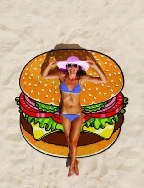 Round Beach Towel Pizza Hamburger Printed 150cm Large Swimming Bath Towel Mandala Indian Tapestry Beach Throw Towels Outdoor Picnic Blanket