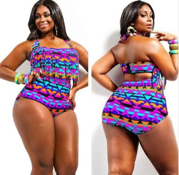 Pose Red Beach Biquini Plus Size Geometric Push Up Bikini Set High Waist Swimsuit Sexy Fringe Tassels Swimwear Women Two Pieces